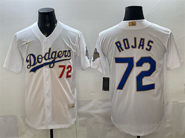 Men's White Los Angeles Dodgers #72 Miguel Rojas 2026 Gold Collection Stadium Stitched Baseball Jersey